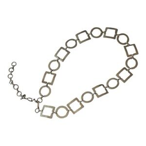 Stunning Vintage Silver Geometric Chain Belt Circle & Square Links Sturdy Metal